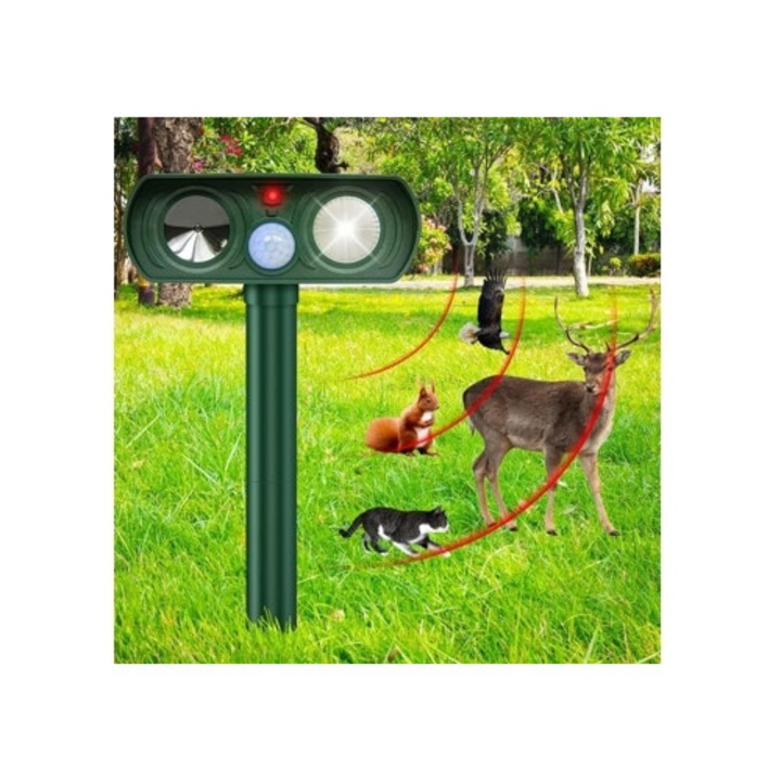 Repelent ultrasonic solar pentru pisici cu LED si detectie PIR, impermeabil IP44, A165