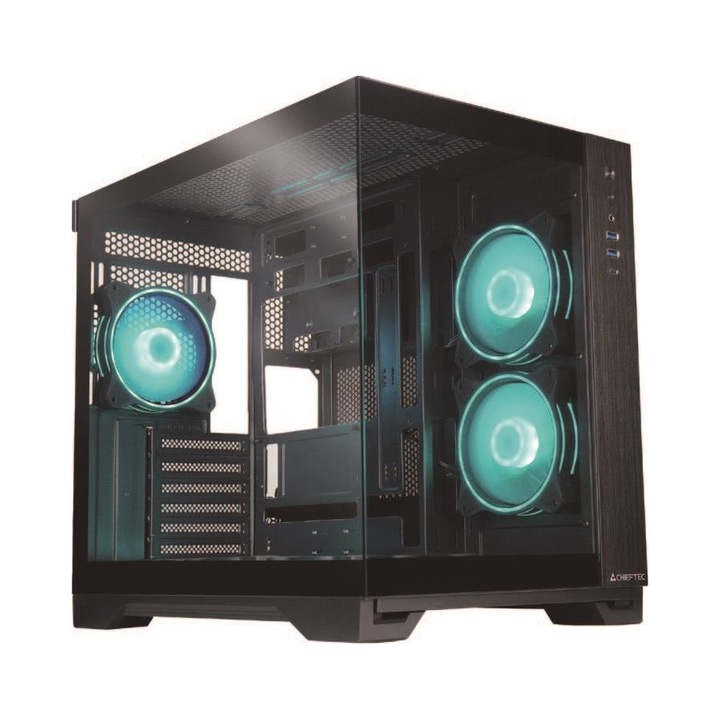 Carcasa Chieftec Visio GM-30B-TG-OP, Midi Tower, 6 ventilatoare ARGB, sticla securizata, 430x295x390mm, neagra