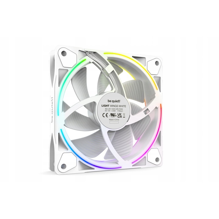 Комплект 3 броя, Вентилатор за кутия be quiet! Light Wings White 120mm PWM, ARGB 18 LED, ARGB хъб включен, Бял
