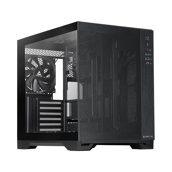 Chieftec Visio Air GM-30B-M-OP ház, 3 db 140mm PWM ventilátor, edzett üveg, fekete, 390x295x430mm