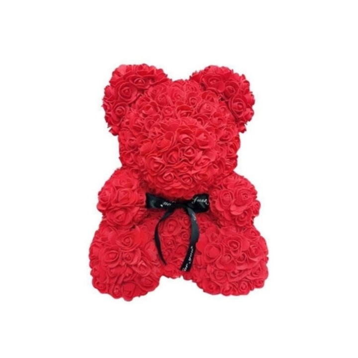 Ursulet cu trandafiri roz, decor floral, cadou Valentine's Day, 15x20cm