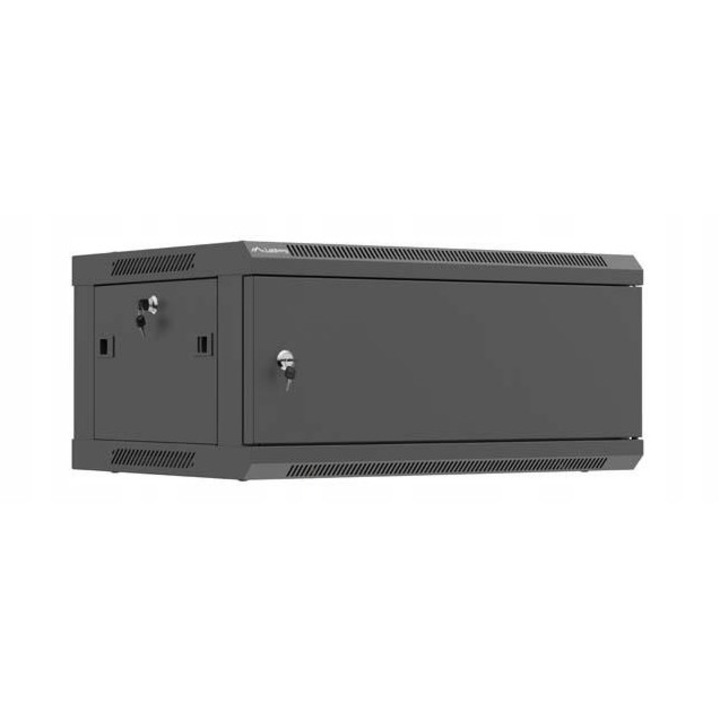 Fém rack szekrény 19", Lanberg, 4U, 600x450, fekete, fém ajtók