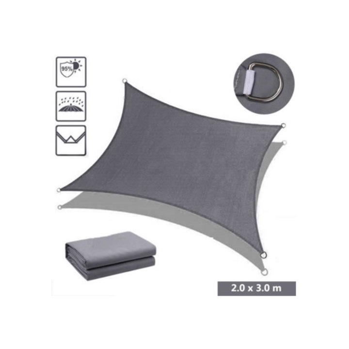 Panza de umbra impermeabila pentru terasa, 2.0x3.0m, pentru gradina, acoperire UV, tip camping