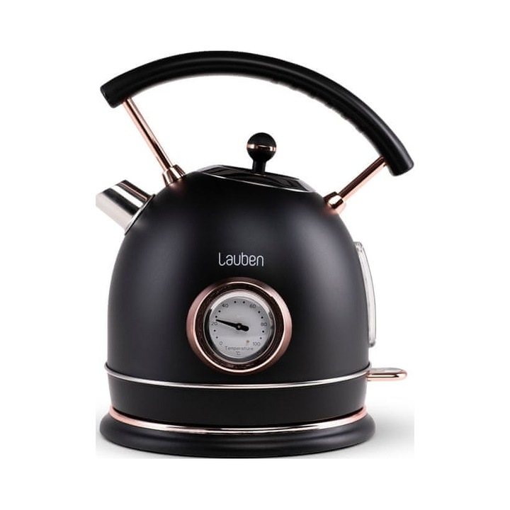 Ceainic electric Lauben Electric Kettle 17BC, corp din otel inoxidabil 304, rezistenta ascunsa, control precis al temperaturii, baza rotativa, iluminare led, negru/auriu, 1.8 L