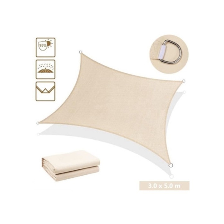 Umbra de soare impermeabila 3.0x5.0m, crem, pentru gradina si camping