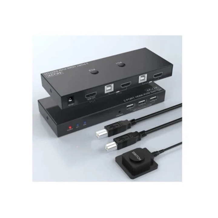 KVM HDMI 2 portos kapcsoló, fekete