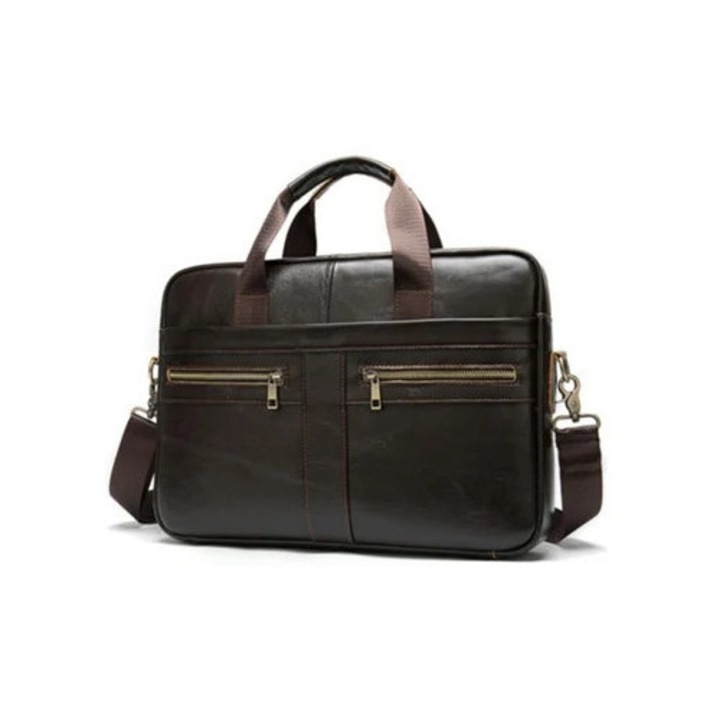 Férfi valódi bőr táska, messenger modell, sötétbarna, laptophoz, crossbody.