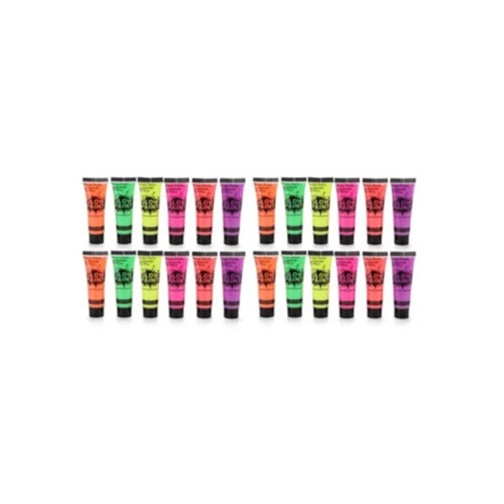 Set vopsea pentru fata si corp, 6 tuburi 10ml, 24 culori, luminescenta in intuneric sau sub lumina UV