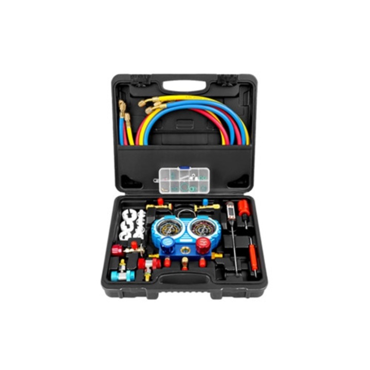 Autóklíma manométer készlet, multifunkcionális, különféle hűtőközegekhez