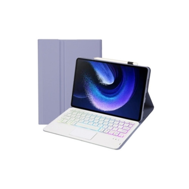 Vékony Bluetooth billentyűzet világítással, bőr tokkal és érintőpaddal Xiaomi Pad 6 / Pad 6 Pro készülékhez, lila