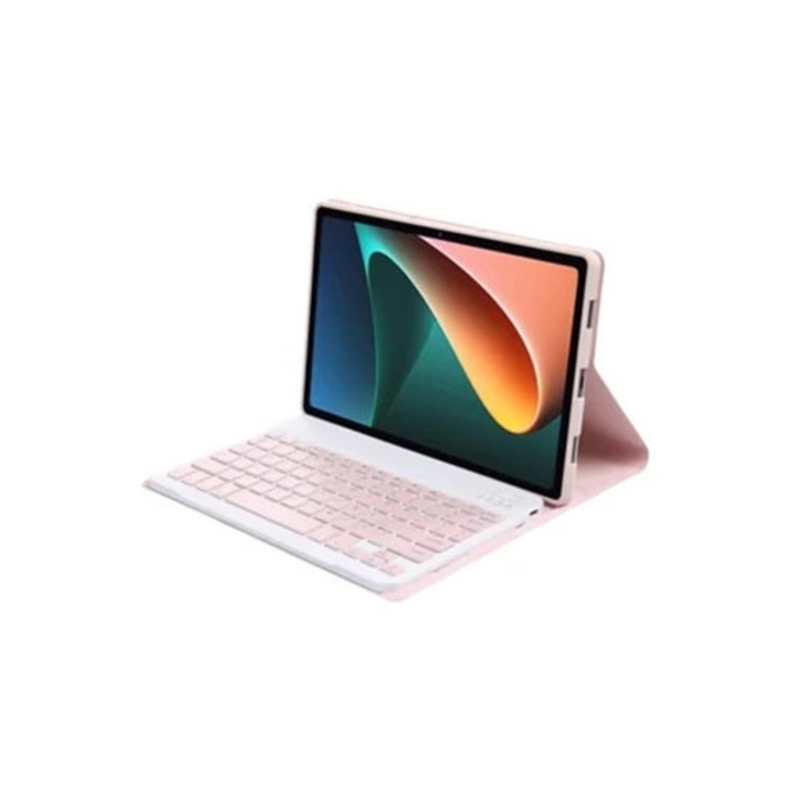 Ultravékony Bluetooth billentyűzet tok TPU-ból, báránybőr textúrával Xiaomi Pad 5/5 Pro tablethez, rózsaszín