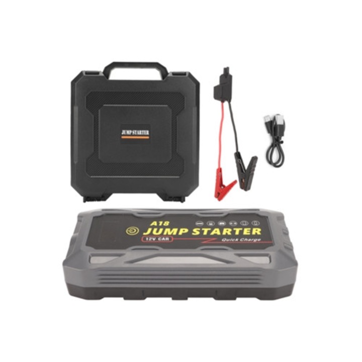 Hordozható autóindító 2000A 16000mAh 12V LED-del, 7.5L-es benzinmotorokhoz és 5.0L-es dízelmotorokhoz