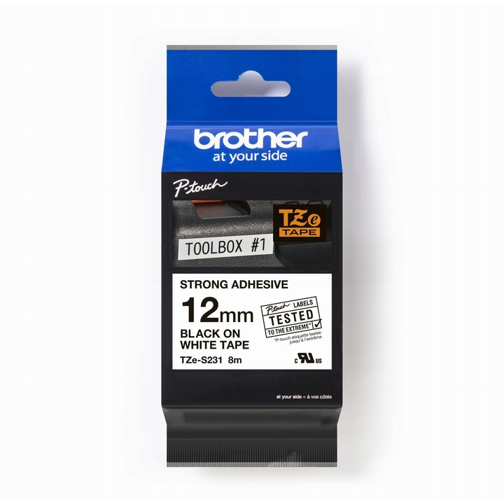 Banda etichete Brother TZe-S231, 1.2 cm x 8 m, negru pe alb