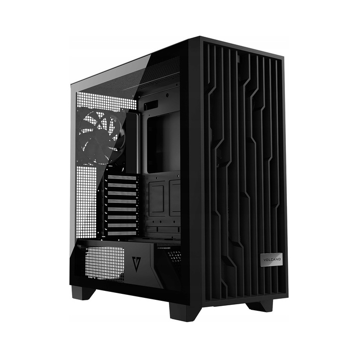 Volcano Perun APEX ARGB Midi ház, fekete, 4 ventilátor, méretek 518x235x473mm