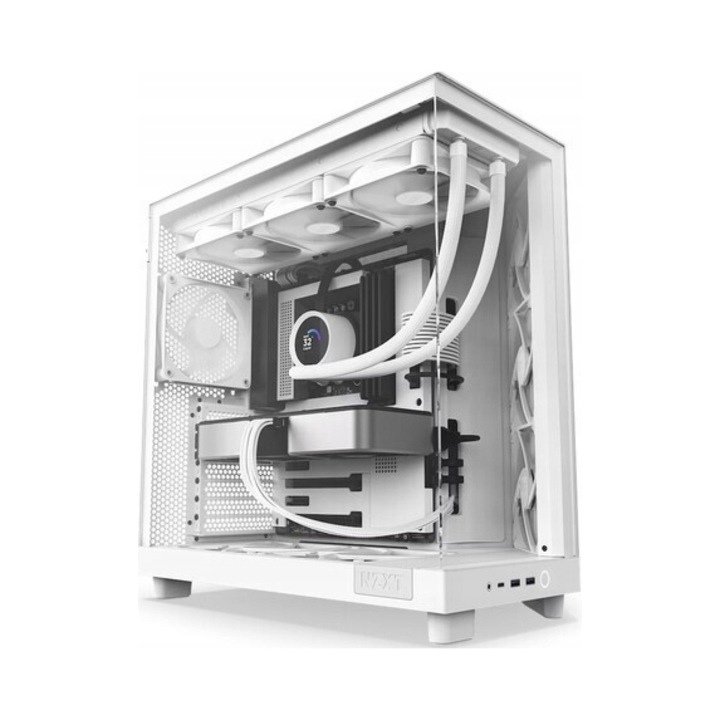 Кутия Midi Tower NZXT H6 Flow, бяла, с прозорец, 3 вентилатора 120 мм, 415x287x435мм