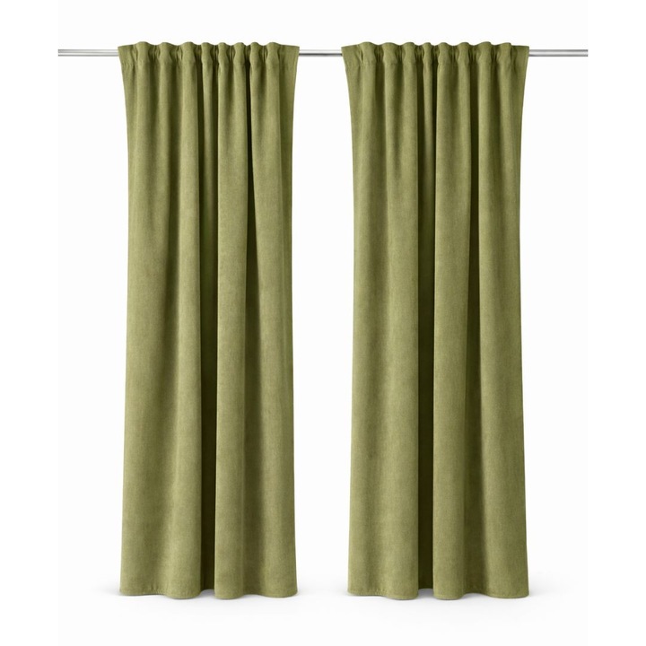 Draperie din catifea, verde olive, 140x230 cm, material gros, pe banda, calitate inalta