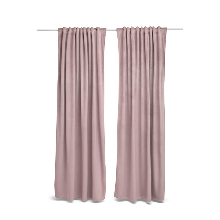 Draperii de catifea, roz murdar, 140x250 cm, design elegant, pentru living si dining, calitate premium