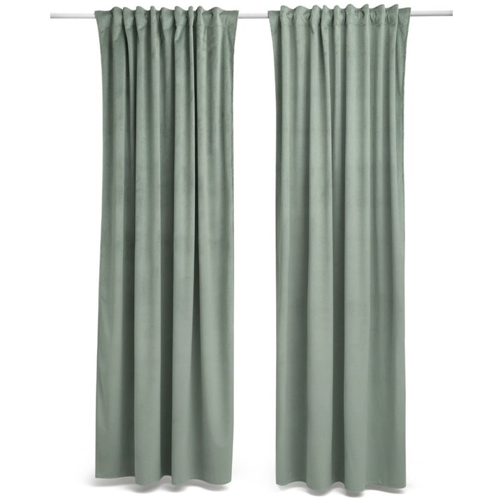 Draperie din velur, 140x260 cm, culoare salvie, simpla, cu luciu delicat, groasa, calitate premium