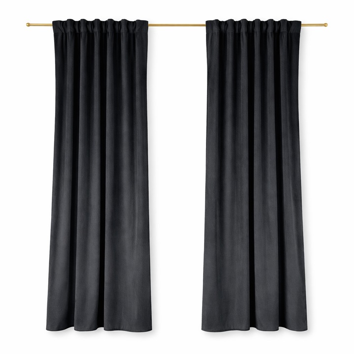 Draperie grafit 140x300cm, material velur, izolatie termica si acustica, usor de intretinut