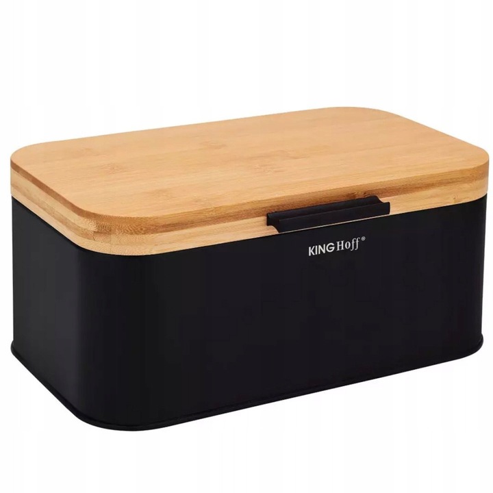 Cutie pentru paine Kinghoff KH-1735, otel negru, capac bambus, 20x30x14cm