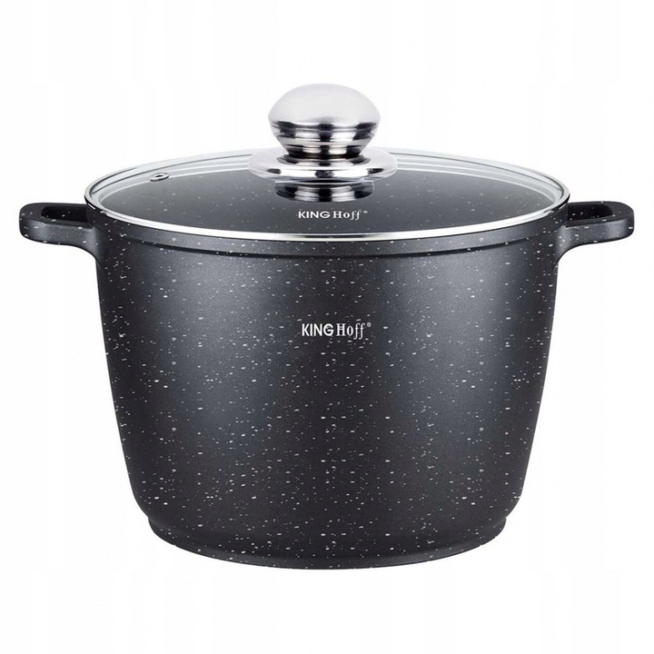 Тенджера Kinghoff KH-1598 черен мрамор 24x16.5см 6.2L със стъклен капак