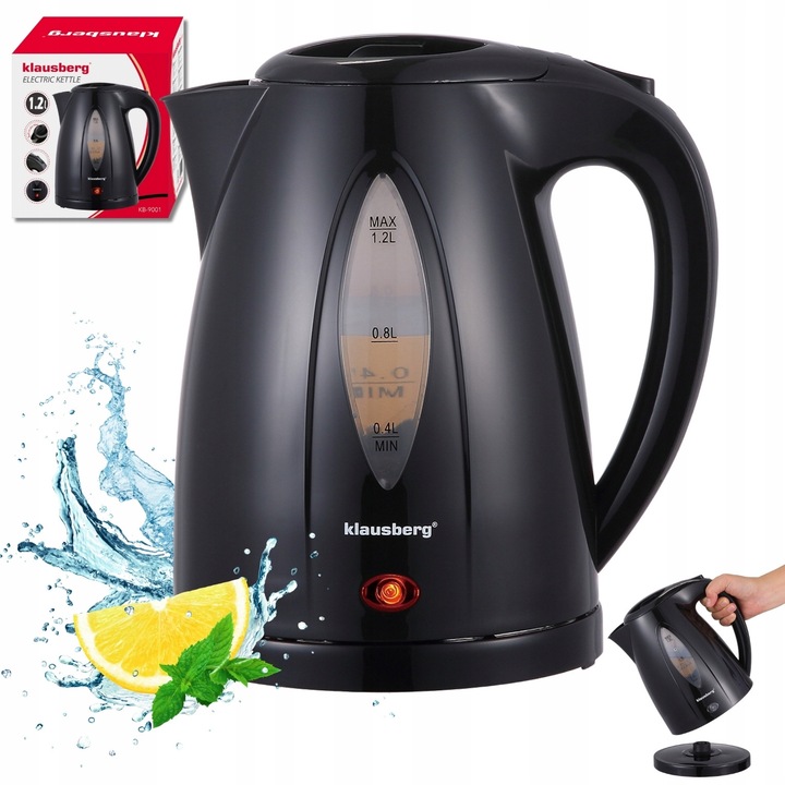 Klausberg KB-9001 elektromos vízforraló, 1.2L, fekete, LED, 360°