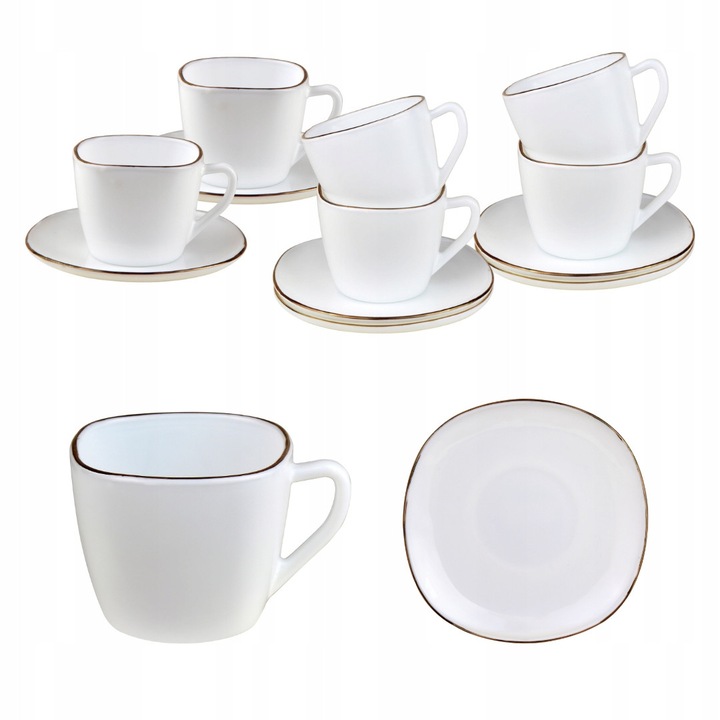Kinghoff KH-1930 12 részes csésze és csészealj készlet, fehér arannyal, 220 ml, 14 cm