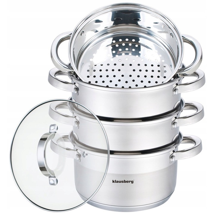 Set oale pentru gatit la aburi Klausberg, 5 elemente, 2.5L, inox, 18cm, cu capac