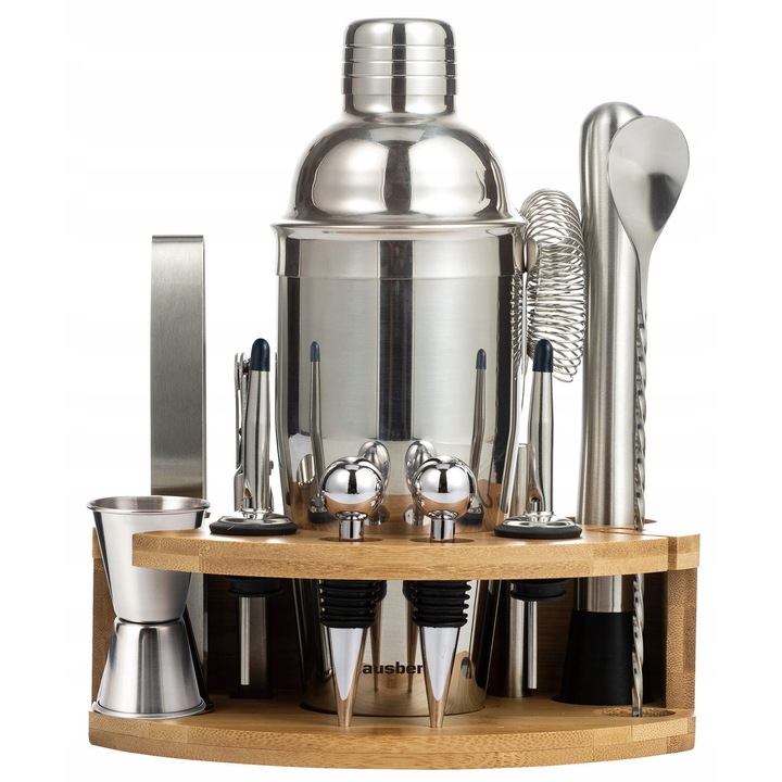 Set barman 12 piese, Klausberg, accesorii cocktail, inox, cu suport