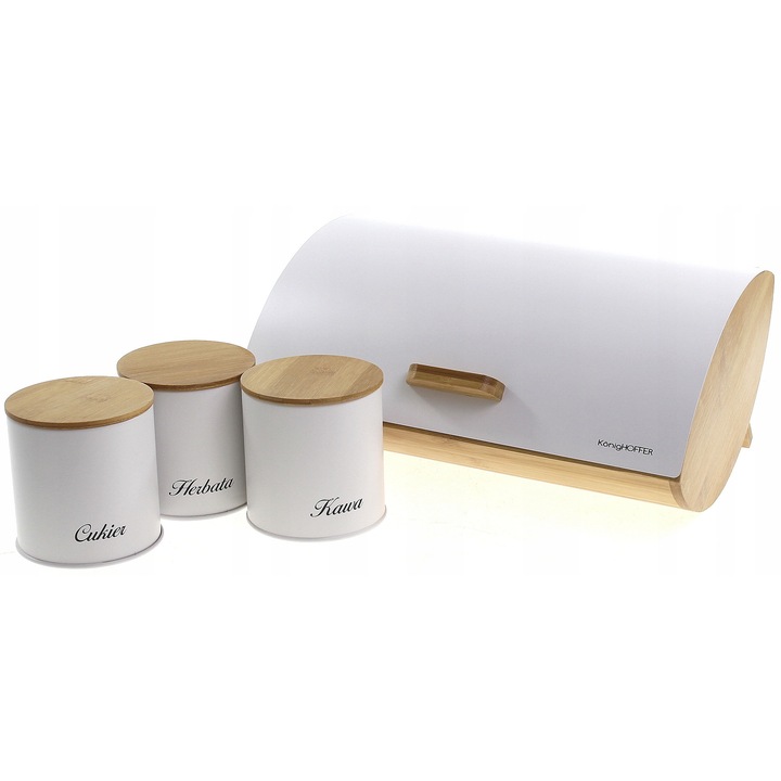 Set Chlebak cu 3 Pojemniki, Konighoffer, Alb, 15.5x25x35cm