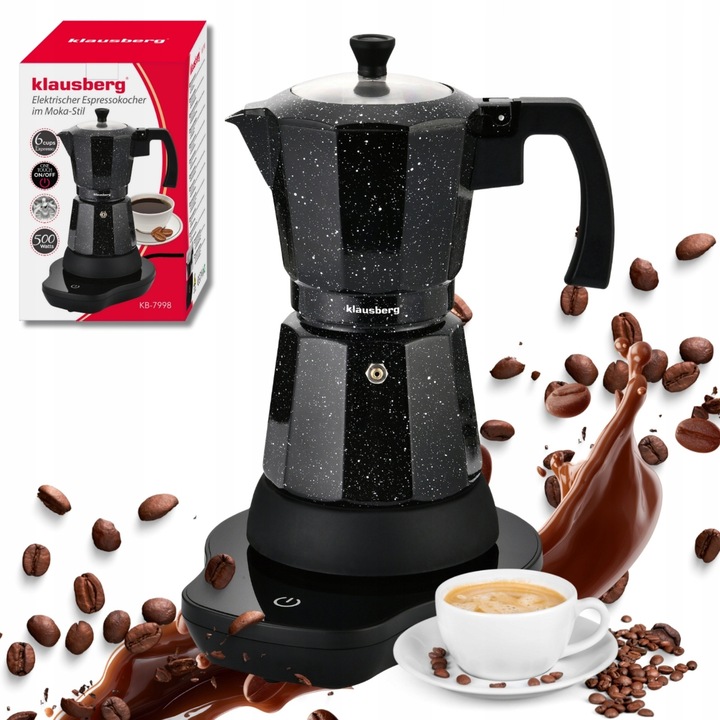 Espressor electric Klausberg KB-7998, 6 portii, negru, 27x16.2x19.8cm