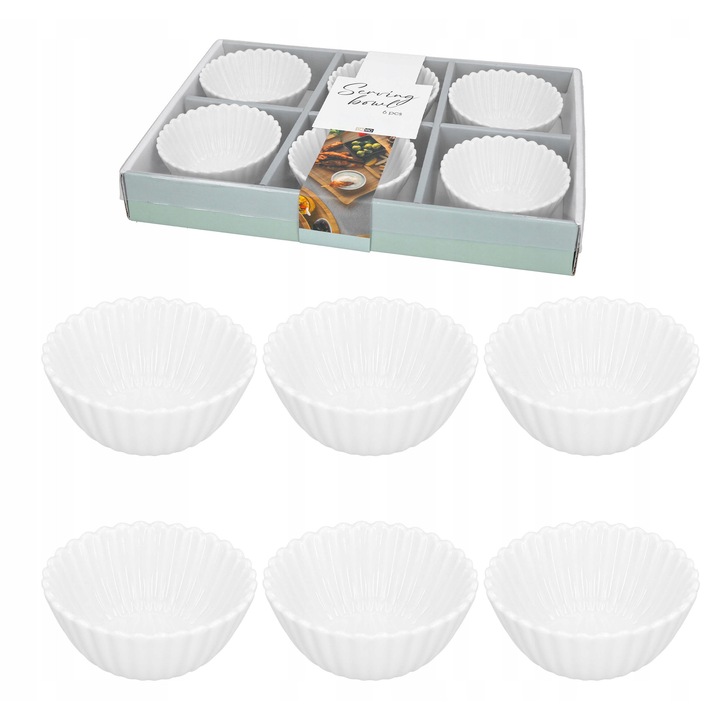 Set 6 boluri din portelan alb 125 ml, Cadro, design elegant, dimensiuni 9x4 cm
