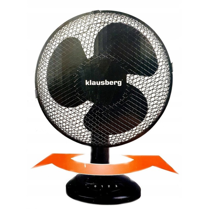 Klausberg oszcilláló ventilátor, 30cm, 40W, fekete, 3 sebességfokozat, állítható magasság