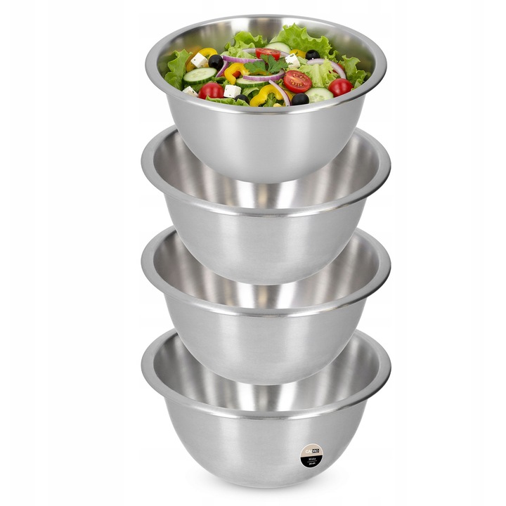 Set 4 boluri metalice Cadro, inox, 20,5x20,5x10cm, argintii, 1,25l