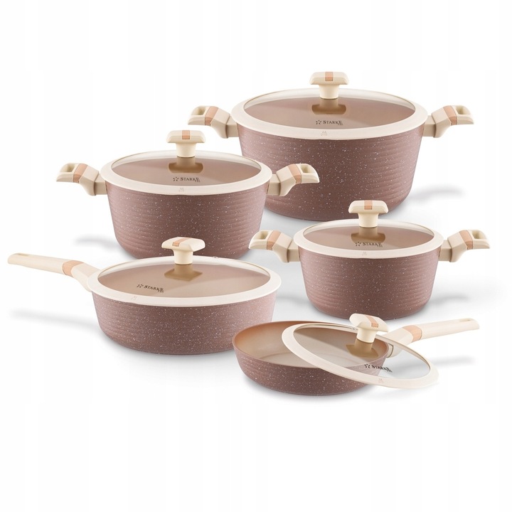 Set oale si tigai Starke Pro Coretto 10 elemente, aluminiu, non-stick, 20x35x21cm, 24x39x25cm, 28x43x29cm, 24x44x25cm, 28x48x29cm, multicolor