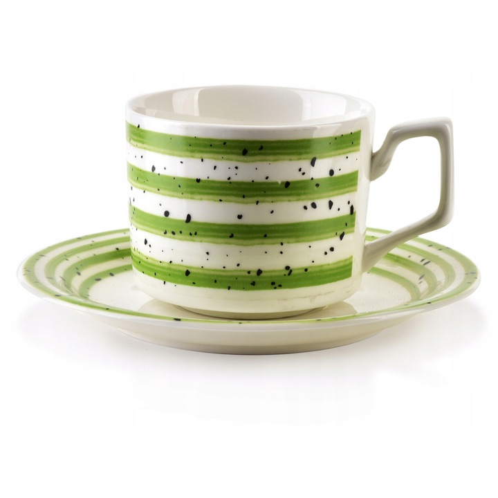 Set 6 cani cu farfurii Mondex JOY, 210 ml, verde, portelan
