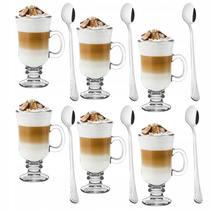 Tadar Irish pohárkészlet, 6 db, 240 ml, 6 db rozsdamentes acél kanállal, átlátszó, ezüst