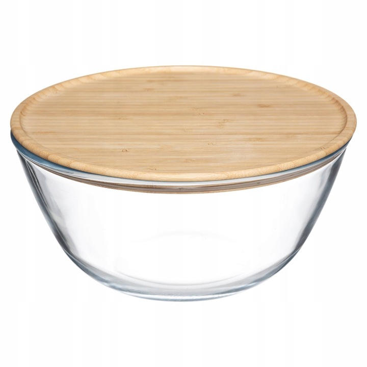 Bol sticla pentru salata cu capac din bambus, 2,5L, 23x23x11,8cm, transparenta, set, 5five Simple Smart
