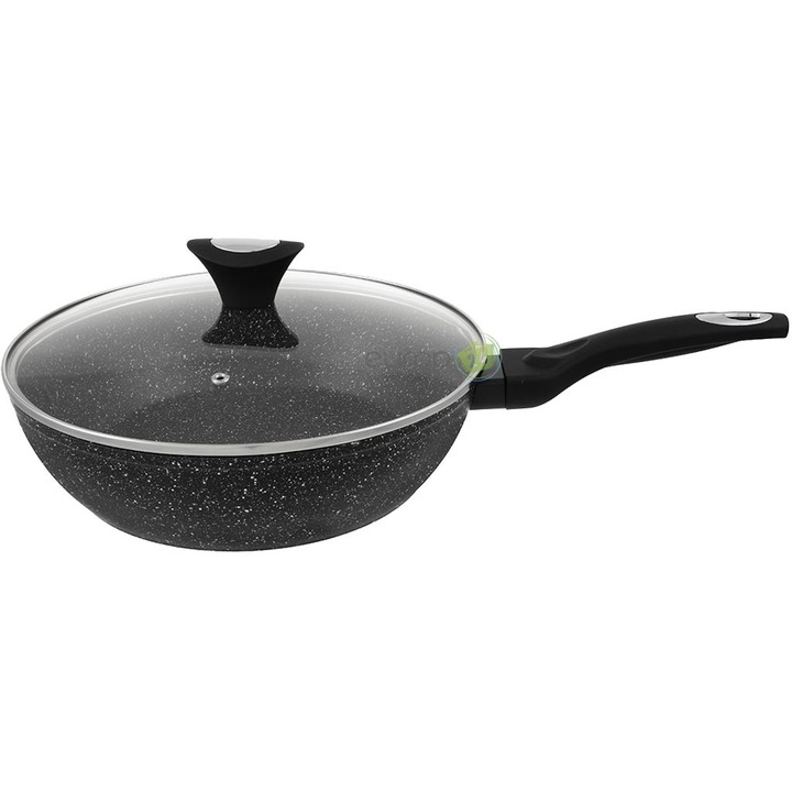 Дълбок тиган Klausberg Marmo Gold, 24x7.5см, мрамор, черен, със стъклен капак