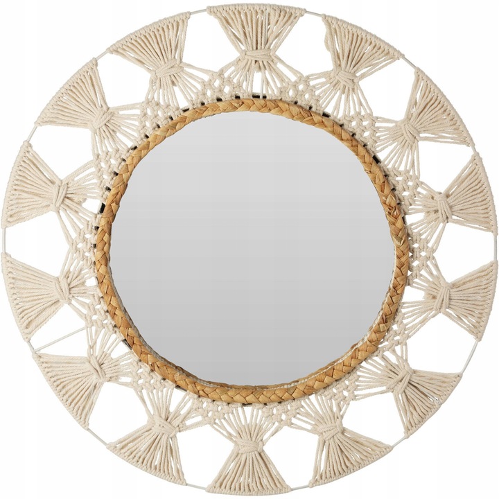 Декоративно кръгло огледало с памучна рамка, Home Styling Collection, 55см