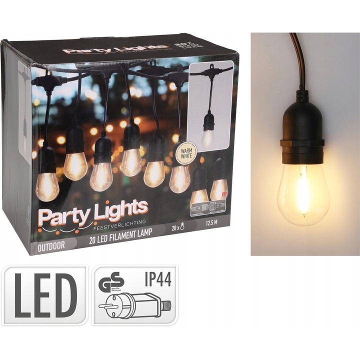 Светеща гирлянда ProGarden 9,5м 20 LED топло бяло черна