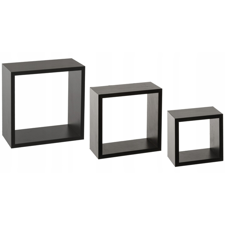 Комплект от 3 квадратни стенни рафта, 5five Simply Smart, MDF, черен, 25x25x9см