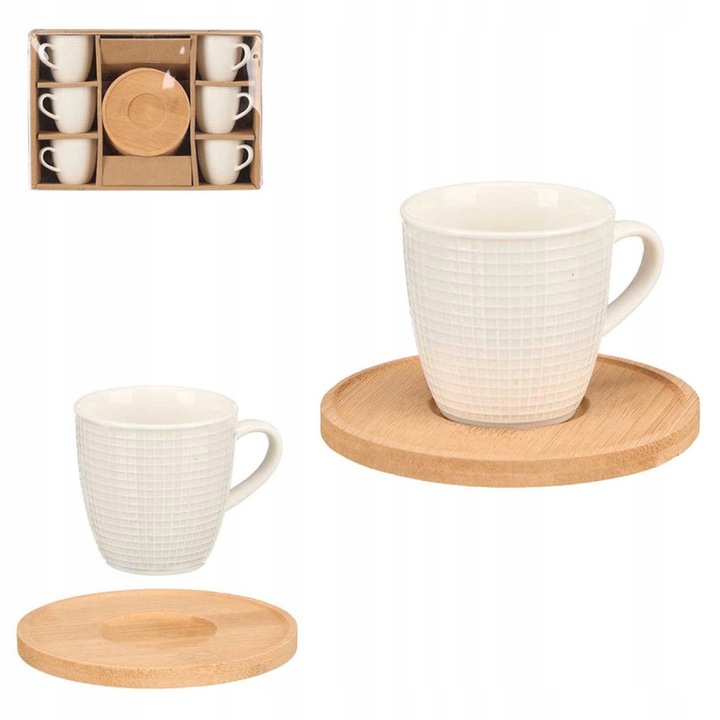 6 darab porcelán bögre szett tartóval, Arte Regal, krémszínű, elegáns
