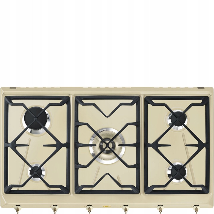 Plita gaz 88,5cm Smeg 5 arzatoare, crem, gratar fonta