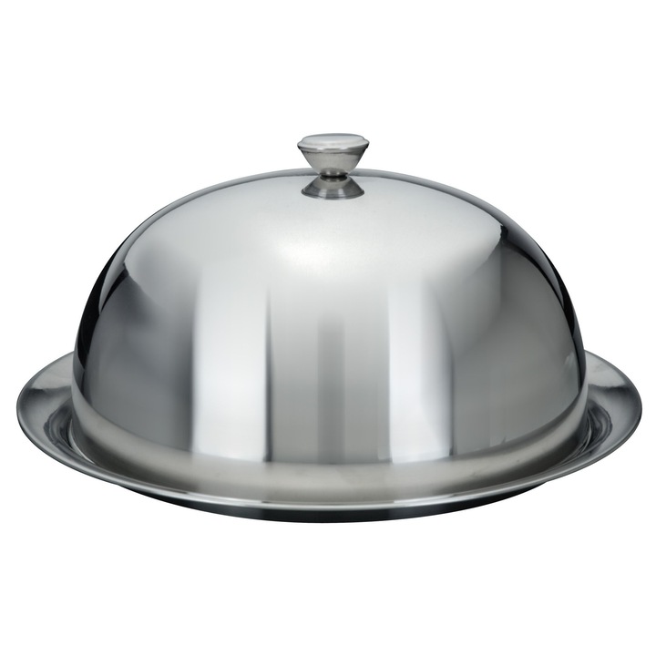 Taca de servire metalica cu clopot, Excellent Houseware, 26cm, argintie, set inclus