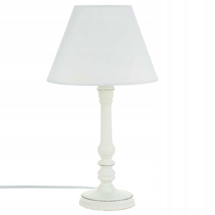 Lampa de birou din lemn Atmosphera, 36cm, alb, stil vintage, abajur 20x14cm
