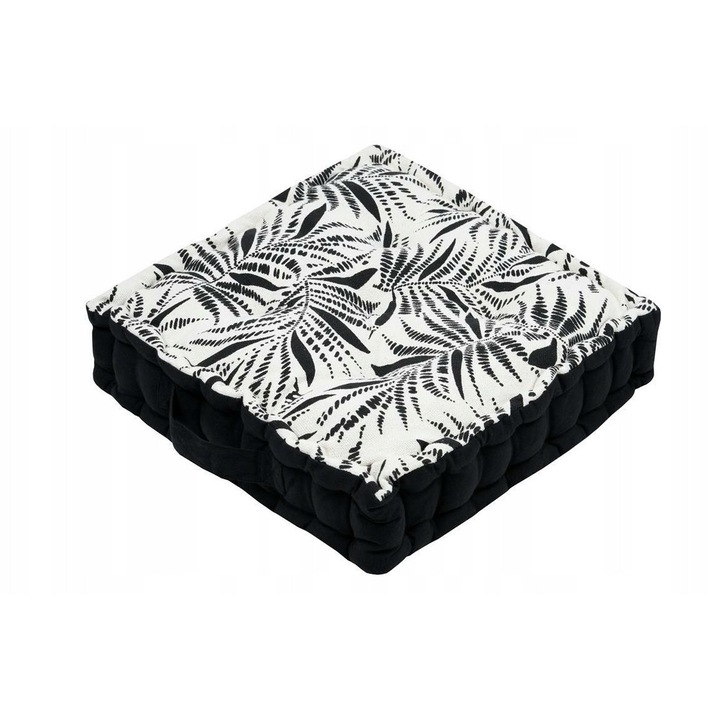 Perna decorativa ZIANA, 45x45cm, model botanic, negru-crem, pentru interior