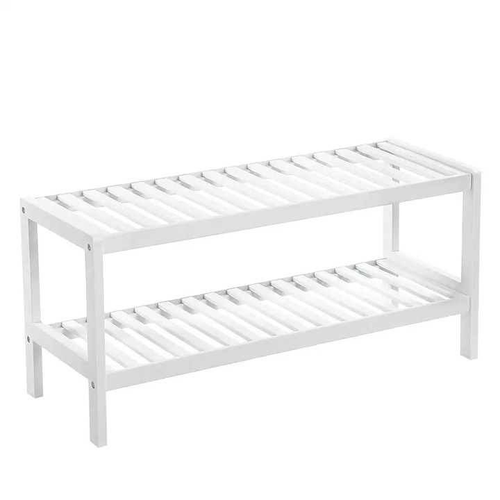 Dulap pentru pantofi, 70 cm, doua niveluri, alb, bambus