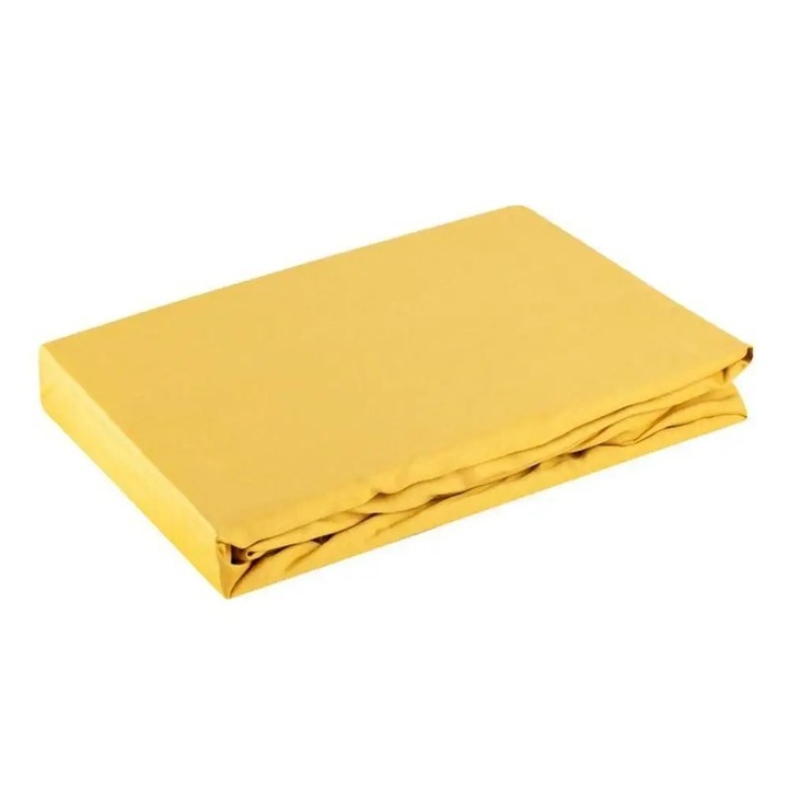 Cearceaf de pat cu elastic Eurofirany, 100x200cm, satinat, galben mustar, 30cm inaltime
