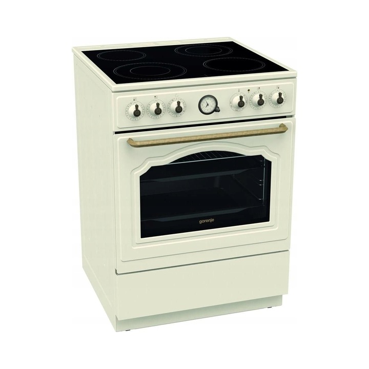 Aragaz electric Gorenje GECS6B70CLI, ceramica, 71L, 11 functii, front din otel vopsit, control mecanic